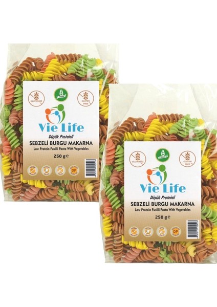 Vie Life Düşük Proteinli Sebzeli Burgu Makarna 250 gr X2