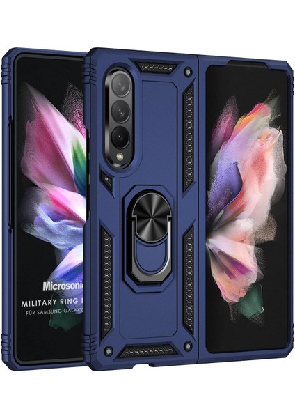 Samsung Galaxy Z Fold 3 Kılıf Military Ring Holder Lacivert