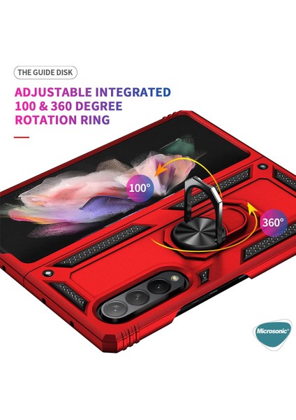 Samsung Galaxy Z Fold 3 Kılıf Military Ring Holder Kırmızı