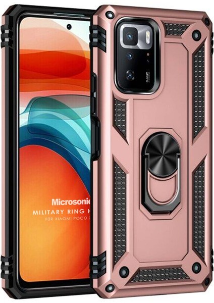 Xiaomi Poco X3 Gt Kılıf Military Ring Holder Rose Gold