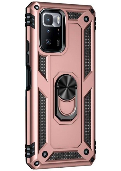 Xiaomi Poco X3 Gt Kılıf Military Ring Holder Rose Gold