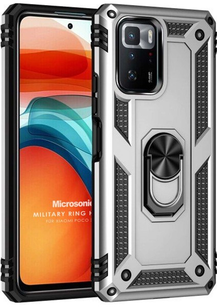 Xiaomi Poco X3 Gt Kılıf Military Ring Holder Gümüş