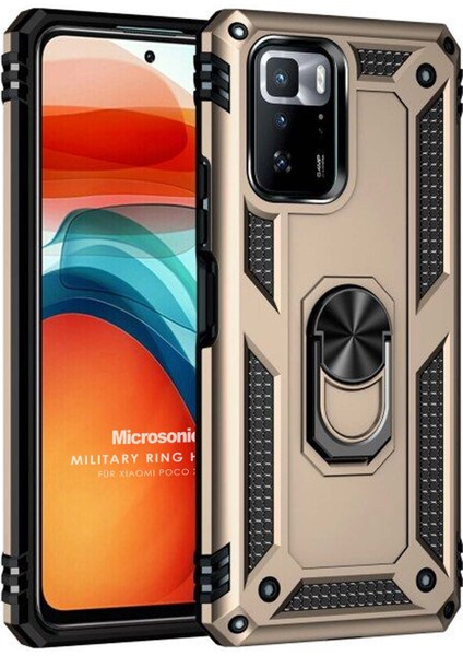 Xiaomi Poco X3 Gt Kılıf Military Ring Holder Gold