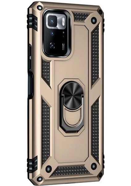 Xiaomi Poco X3 Gt Kılıf Military Ring Holder Gold