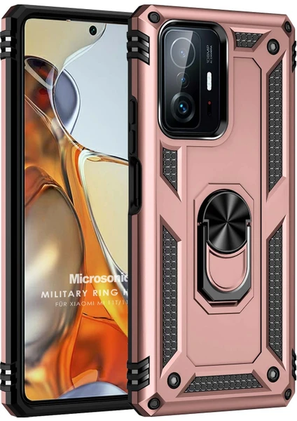 Xiaomi Mi 11T Kılıf Military Ring Holder Rose Gold