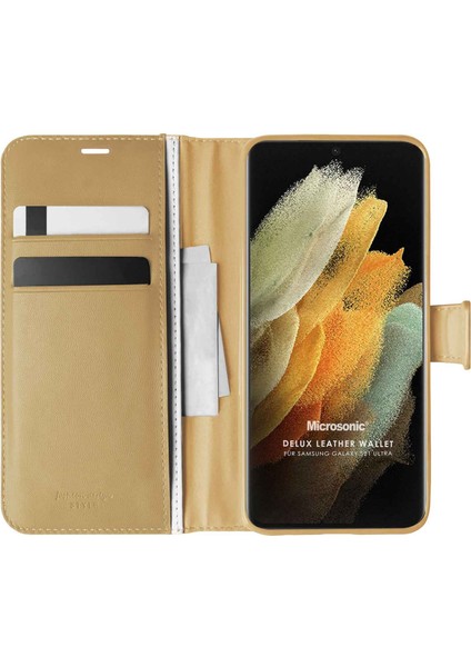 Samsung Galaxy S21 Ultra Kılıf Delux Leather Wallet Gold