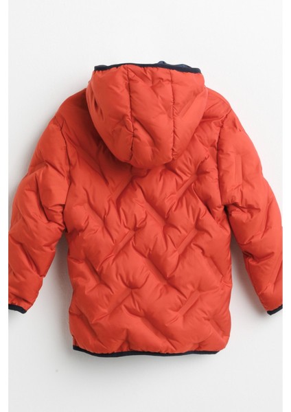 Zigzag Baskı Elyaflı Kapüşonlu Erkek Çocuk Mont Kiremit fiyatları