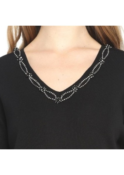 Elegant Crystal Taş Işlemeli Yün Kazak