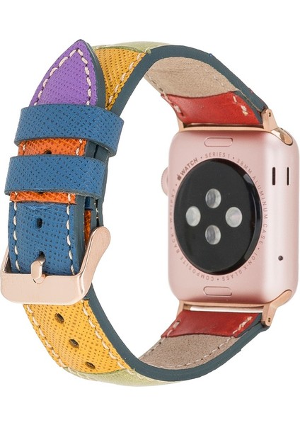 Apple Watch Uyumlu Deri Kordon 42-44-45MM Gökkuşağı