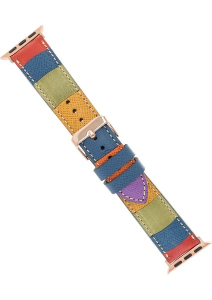 Apple Watch Uyumlu Deri Kordon 42-44-45MM Gökkuşağı