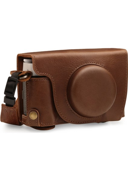 Fujifilm X100V Gerçek Deri Fotoğraf Makinesi Kılıfı Kahverengi