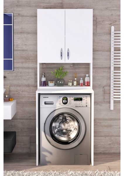 Üst Dolaplı Çok Amaçlı Çamaşır Makinesi Dolabı Beyaz