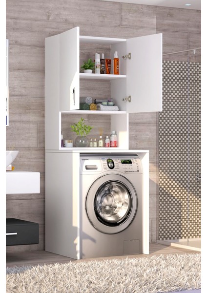Üst Dolaplı Çok Amaçlı Çamaşır Makinesi Dolabı Beyaz modelleri