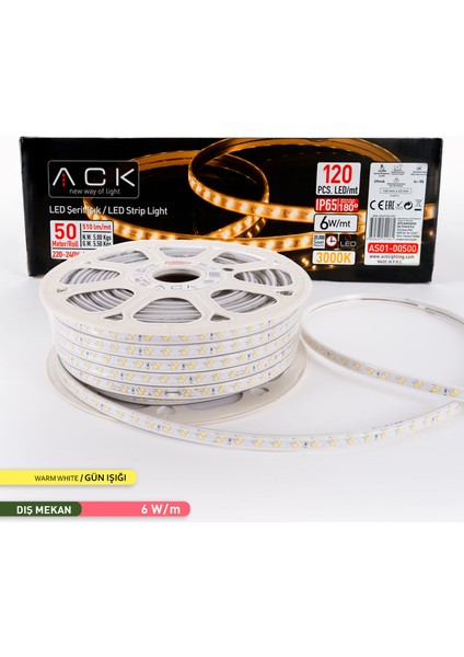 ACK 120 LED li Şerit LED 3000K Gün Işığı 220V 6W