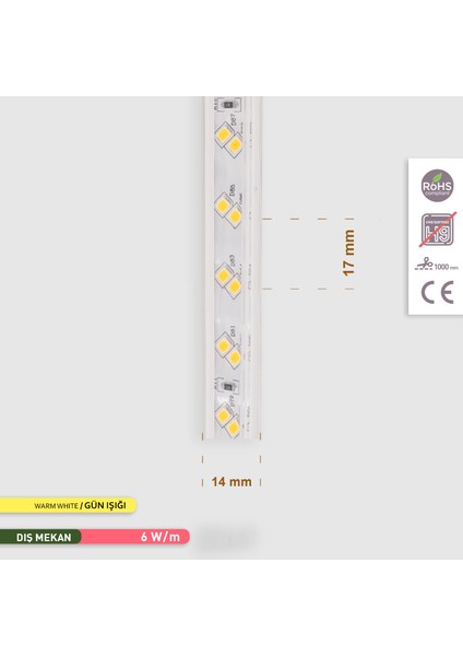 ACK 120 LED li Şerit LED 3000K Gün Işığı 220V 6W