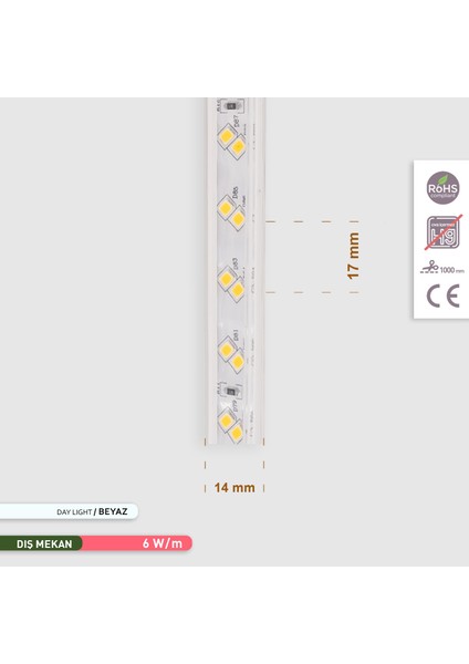 120 LED li Şerit LED 6500K Beyaz Işık 220V 6W indirimleri