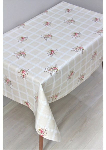 Elyaf Astarlı Silinebilir Pvc Muşamba Masa Örtüsü Krem Çiçek fiyatları