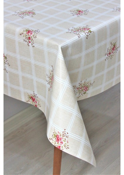 Elyaf Astarlı Silinebilir Pvc Muşamba Masa Örtüsü Krem Çiçek modelleri