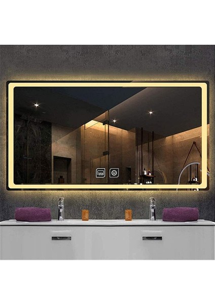 Global Led Mirror 75 x 105 cm Dokunmatik Tuşlu Buğu Çözücü Ledli Banyo Aynası Dekoratif Ayna