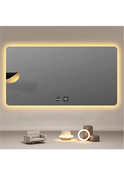 Global Led Mirror 75 x 105 cm Dokunmatik Tuşlu Buğu Çözücü Ledli Banyo Aynası Dekoratif Ayna