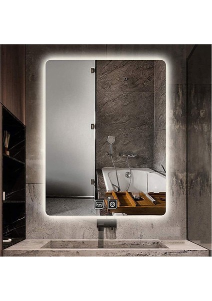 Global Led Mirror 65 x 90 cm Dokunmatik Tuşlu Buğu Çözücü Ledli Banyo Aynası Dekoratif Ayna