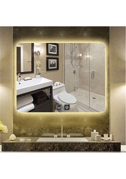 Global Led Mirror 65 x 90 cm Dokunmatik Tuşlu Buğu Çözücü Ledli Banyo Aynası Dekoratif Ayna