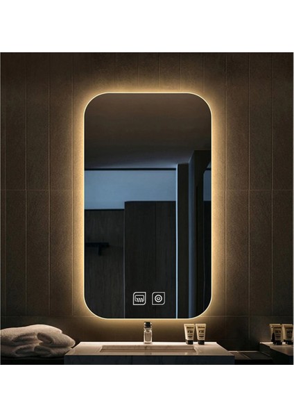 60 x 70 cm Dokunmatik Tuşlu Buğu Çözücü Ledli Banyo Aynası Dekoratif Ayna
