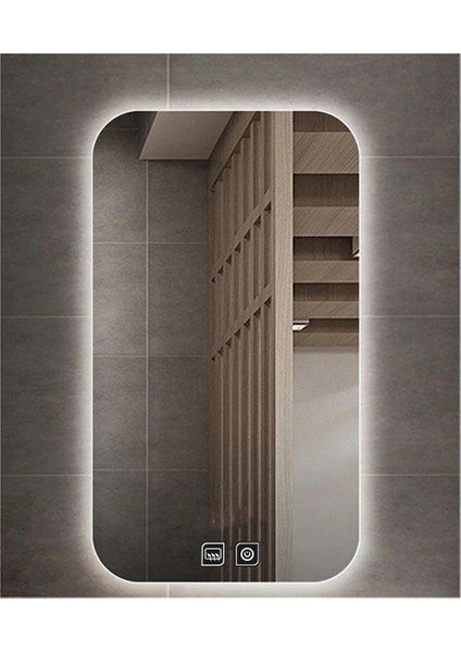 60 x 70 cm Dokunmatik Tuşlu Buğu Çözücü Ledli Banyo Aynası Dekoratif Ayna