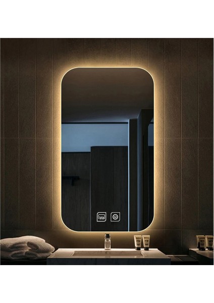 Global Led Mirror 60 x 70 cm Dokunmatik Tuşlu Buğu Çözücü Ledli Banyo Aynası Dekoratif Ayna