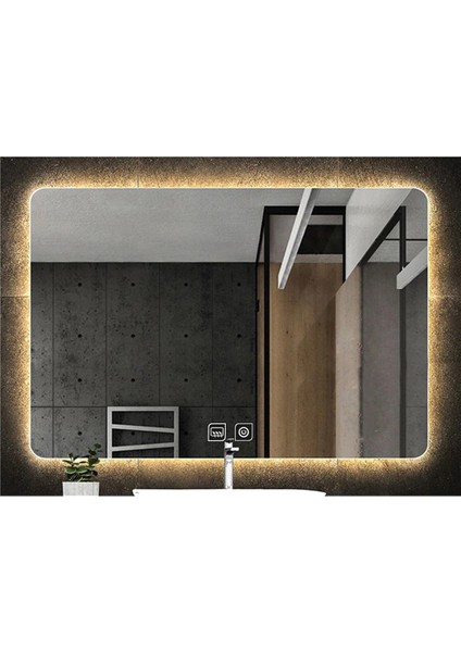 Global Led Mirror 60 x 70 cm Dokunmatik Tuşlu Buğu Çözücü Ledli Banyo Aynası Dekoratif Ayna