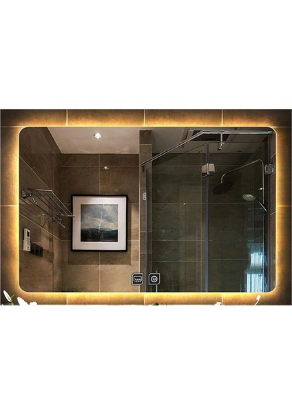 Global Led Mirror 60 x 70 cm Dokunmatik Tuşlu Buğu Çözücü Ledli Banyo Aynası Dekoratif Ayna