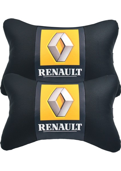 Renault 2'li Lüx Ortopedik Oto Boyun Yastığı (Dijital Deri Baskı)