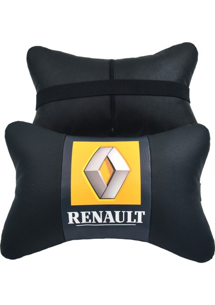 Renault 2'li Lüx Ortopedik Oto Boyun Yastığı (Dijital Deri Baskı)