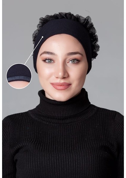 Siyah Penye Fırfırlı Kaymayan Bone