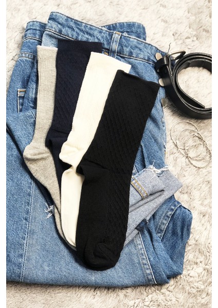 Kadın Renkli Kabartma Desenli Çorap Premium Cotton 4'lü Soket Çorap fiyatları