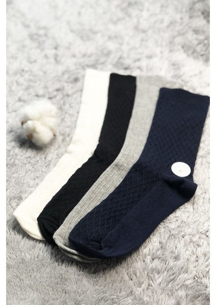 Kadın Renkli Kabartma Desenli Çorap Premium Cotton 4'lü Soket Çorap modelleri