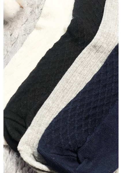 Kadın Renkli Kabartma Desenli Çorap Premium Cotton 4'lü Soket Çorap indirimleri
