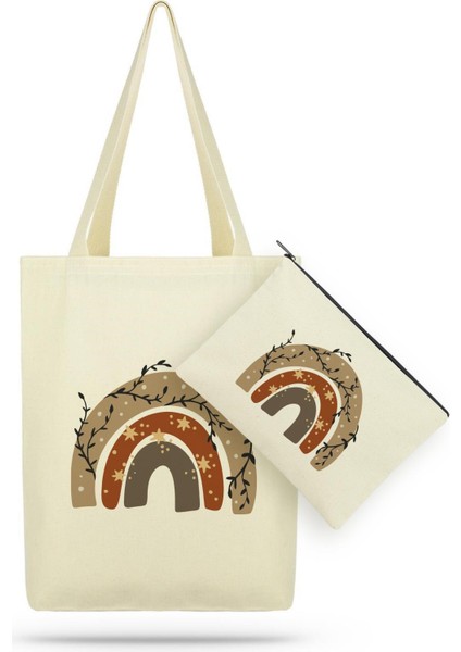 Paket Yıldızlı Gökkuşağı Kanvas Kumaş Bez Çanta