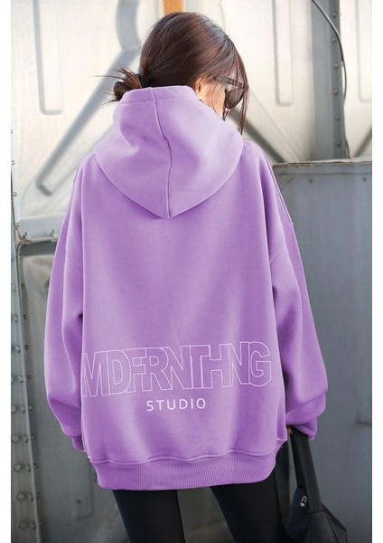 Mad Girls Lila Baskılı Oversize Sweatshirt MG1287