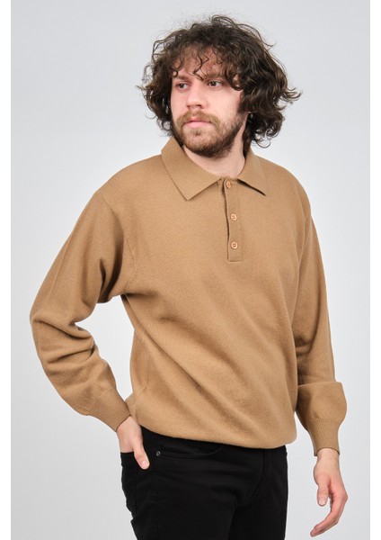 Erkek Lambswool Polo Yaka Kazak 0593147 Camel