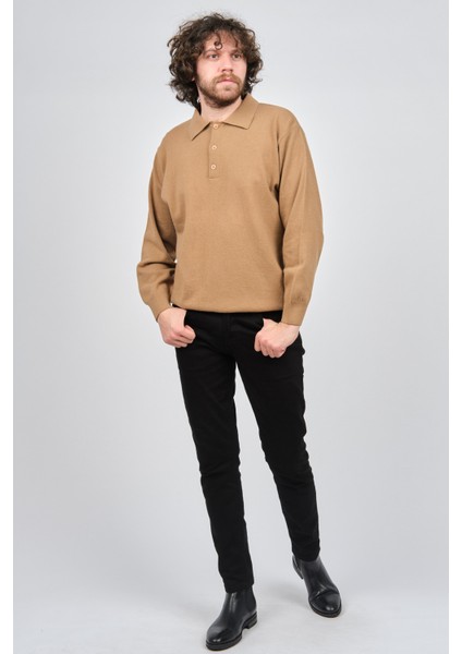 Erkek Lambswool Polo Yaka Kazak 0593147 Camel