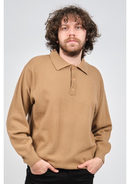 Erkek Lambswool Polo Yaka Kazak 0593147 Camel