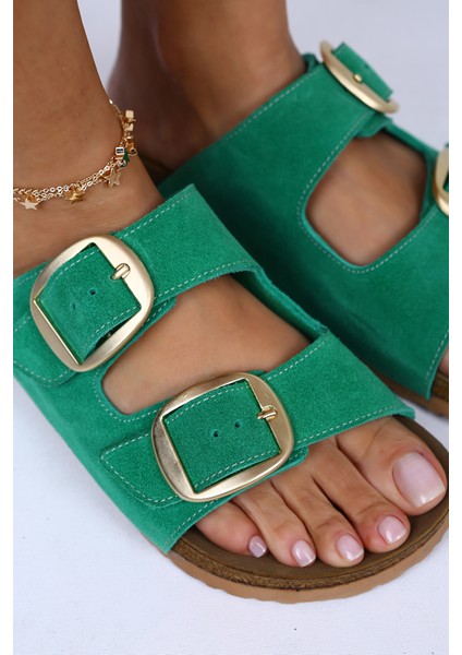 Irene Deri Çift Tokalı Yeşil Terlik fırsatları