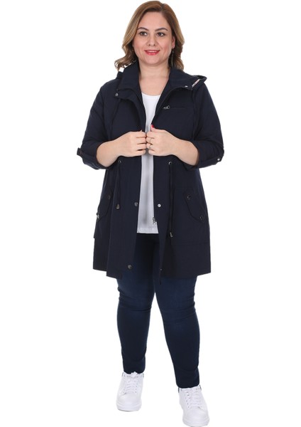 Kadın Büyük Beden Pamuklu Mevsimlik Trençkot 3019 Lacivert/navy 21S32003019