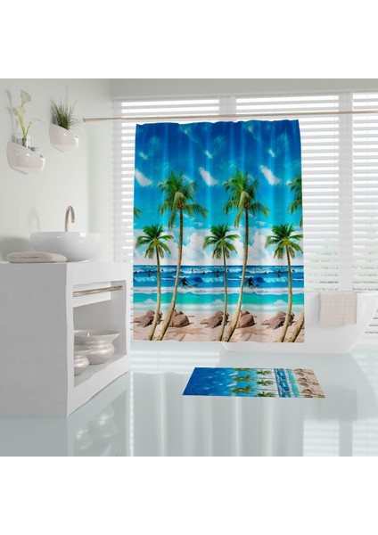 Tropik Palm Beach Banyo Duş Perdesi Tek Kanat 1 x 180 x 200 cm