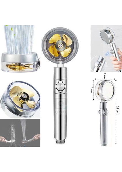 Pervaneli Duş Başlığı 360 Derece Gold Seri Dönebilen Aç Kapa Su Tasarruflu Duş Başlığı fiyatları