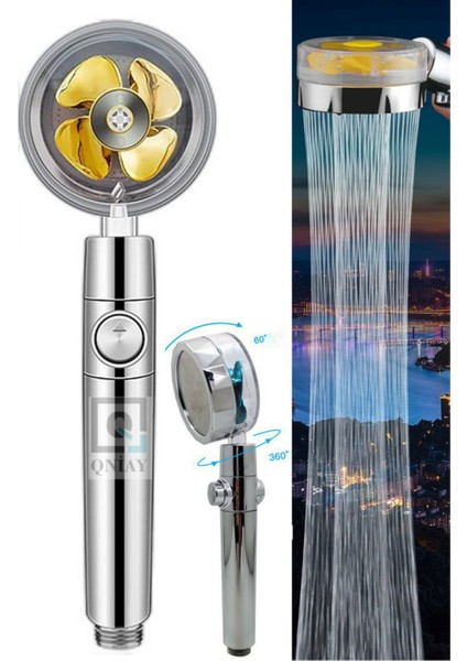 Pervaneli Duş Başlığı 360 Derece Gold Seri Dönebilen Aç Kapa Su Tasarruflu Duş Başlığı modelleri