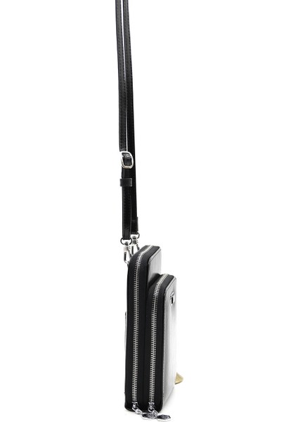 Siyah Iki Bölmeli Kadın Cüzdan & Kartlık/çapraz Askılı Telefon Cüzdanı SP1011