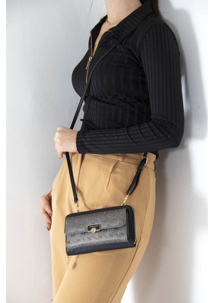 Platin Üç Bölmeli Kadın Çapraz Askılı Telefon Cüzdanı/cüzdan & Kartlık SP921