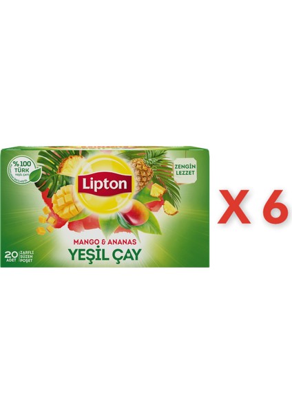 Mango & Ananaslı Yeşil Çay 20 Süzen Poşet 6'lı